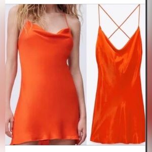 NWT Zara hot orange mini dress with adjustable straps in the back, size XS